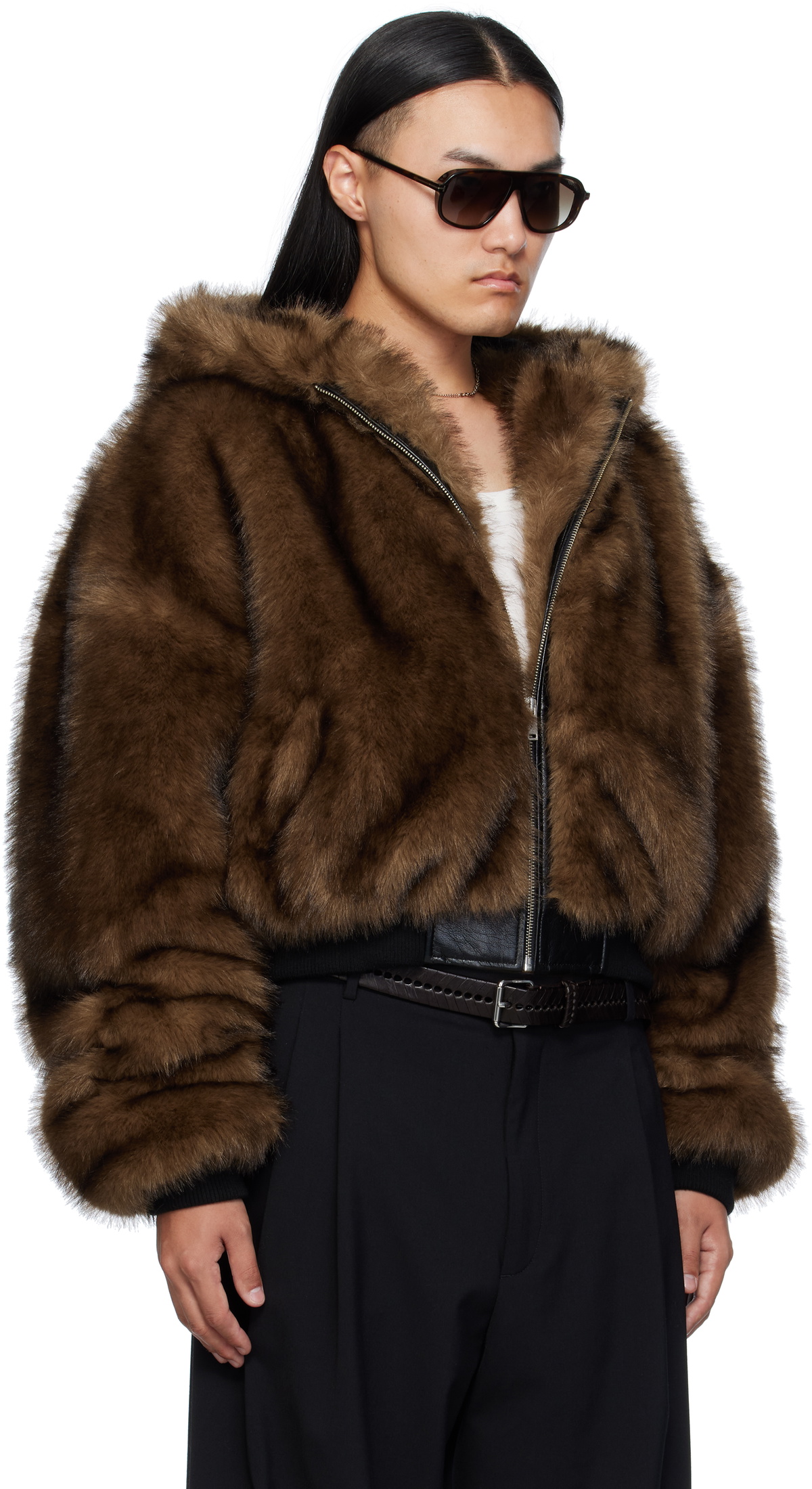 LU'U DAN Brown Yeti Outlaw Faux-Fur Jacket