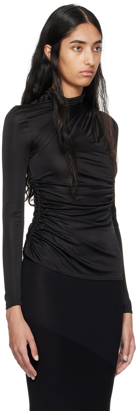 Atlein Black Ruched Long Sleeve Turtleneck
