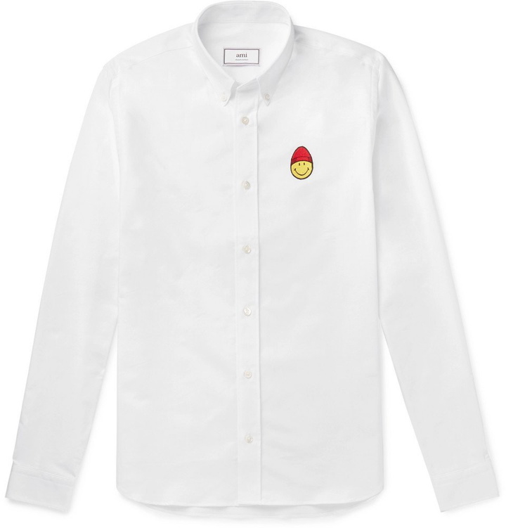 Photo: AMI - The Smiley Company Button-Down Collar Logo-Embroidered Cotton Oxford Shirt - Men - White