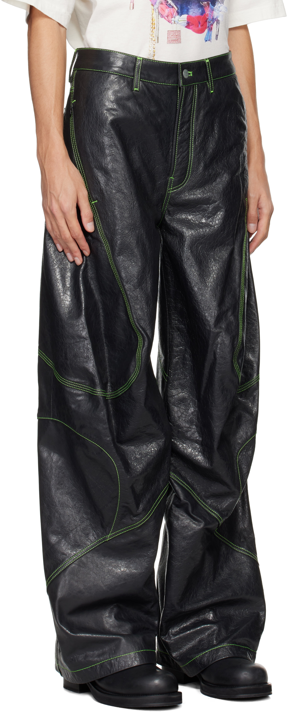 Acne Studios Gray Embroidered Leather Pants