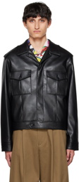 System Black Pocket Faux-Leather Jacket