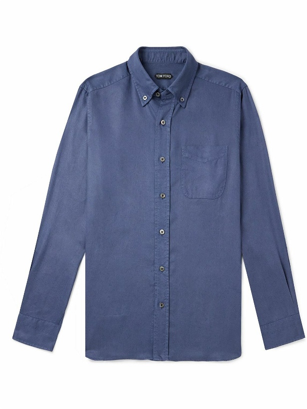 Photo: TOM FORD - Button-Down Collar Lyocell-Poplin Shirt - Blue