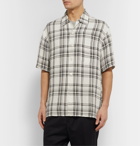 Mr P. - Camp-Collar Checked Crinkled-Voile Shirt - Black