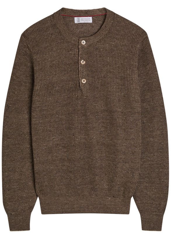 Photo: Brunello Cucinelli Ribbed-knit Linen and Cotton-blend Jumper Light Brown