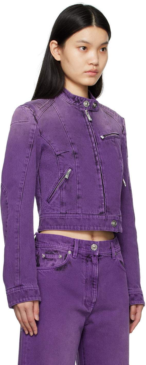 Versace Purple Medusa Denim Biker Jacket
