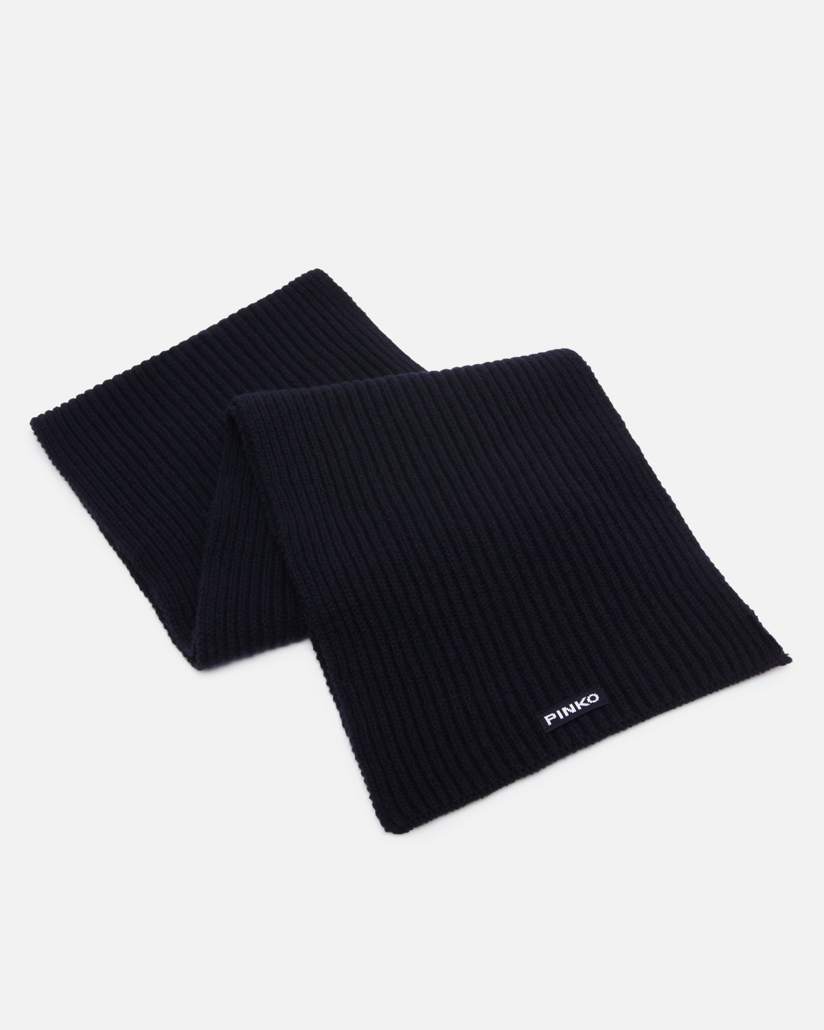 Pinko Ribbed Wool And Cashmere Scarf Dark Navy Blue