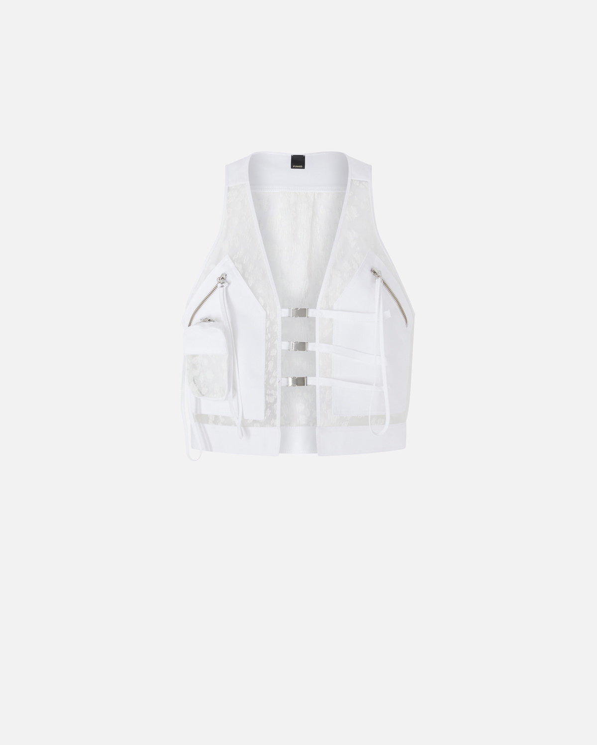 Pinko Multi Pocket Vest In Lightweight Printed Organza Bright White