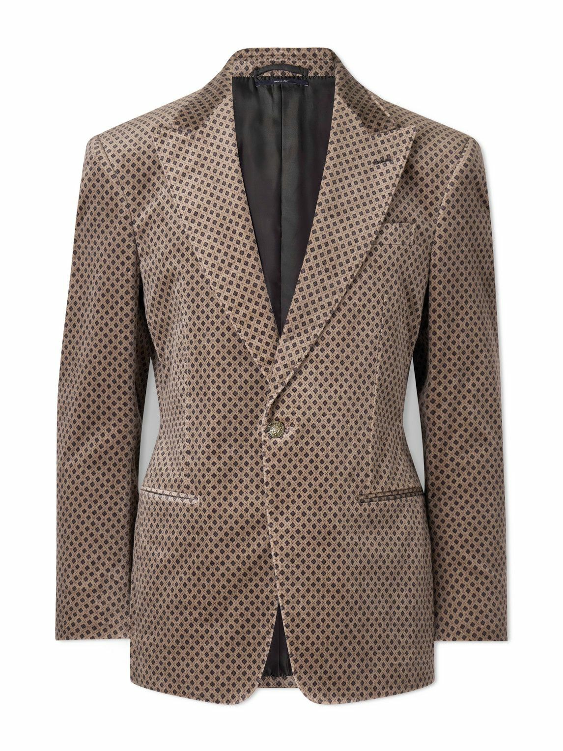 Dunhill - Slim-Fit Printed Cotton-Blend Velvet Tuxedo Jacket - Brown