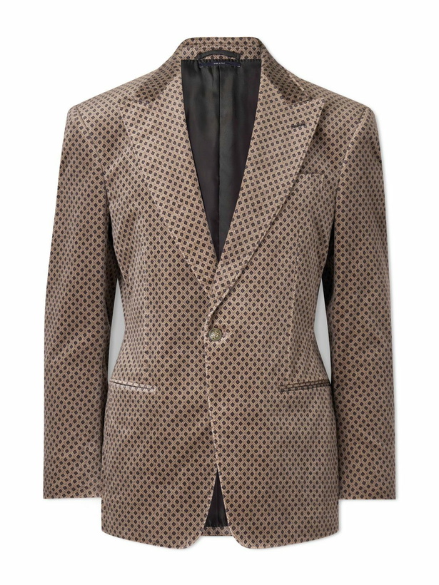 Photo: Dunhill - Slim-Fit Printed Cotton-Blend Velvet Tuxedo Jacket - Brown