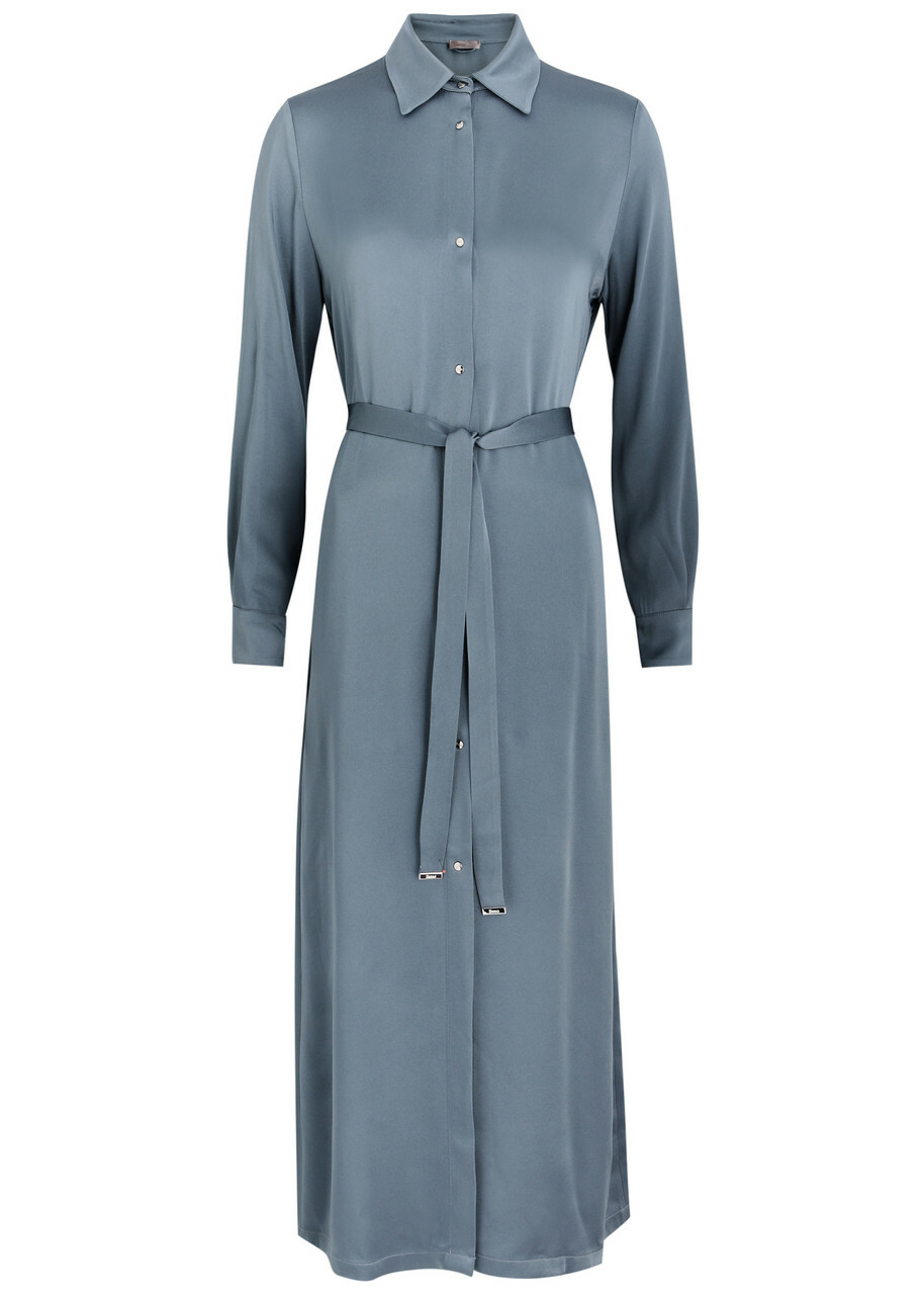 Herno Belted Satin Midi Shirt Dress Blue Herno