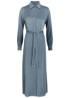 Herno Belted Satin Midi Shirt Dress Blue