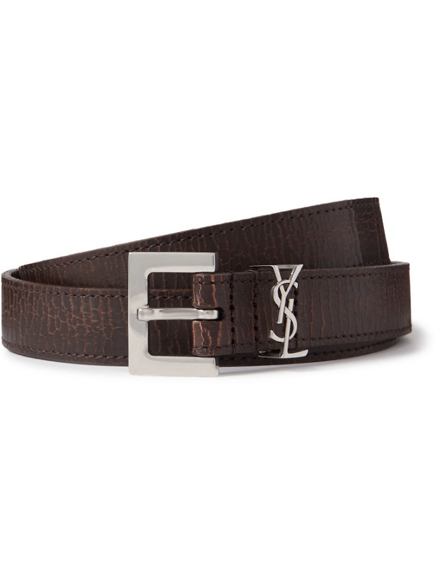 Photo: SAINT LAURENT - 2cm Logo-Embellished Leather Belt - Brown - EU 85