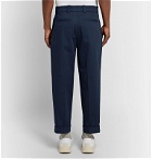 Acne Studios - Pierre Cropped Tapered Pleated Stretch-Cotton Trousers - Blue
