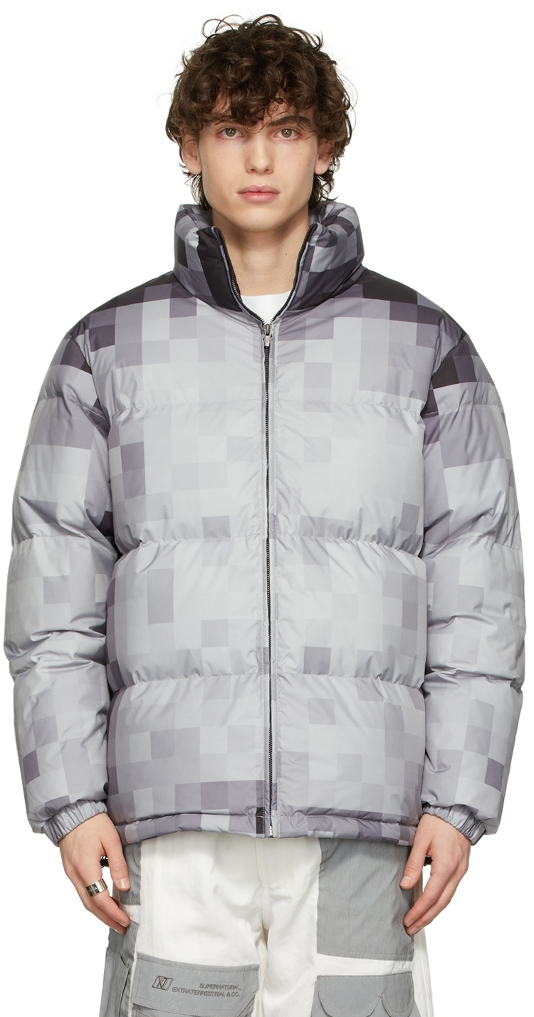 Xander Zhou Grey Down Check Puffer Jacket Xander Zhou