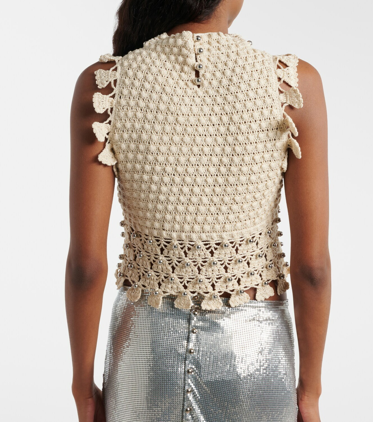 Rabanne Embellished cotton crochet top