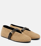 Alaïa Paperstraw leather-trimmed Mary Jane flats