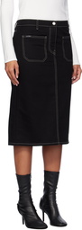 Courrèges Black 2-Pocket Topstitched Denim Midi Skirt