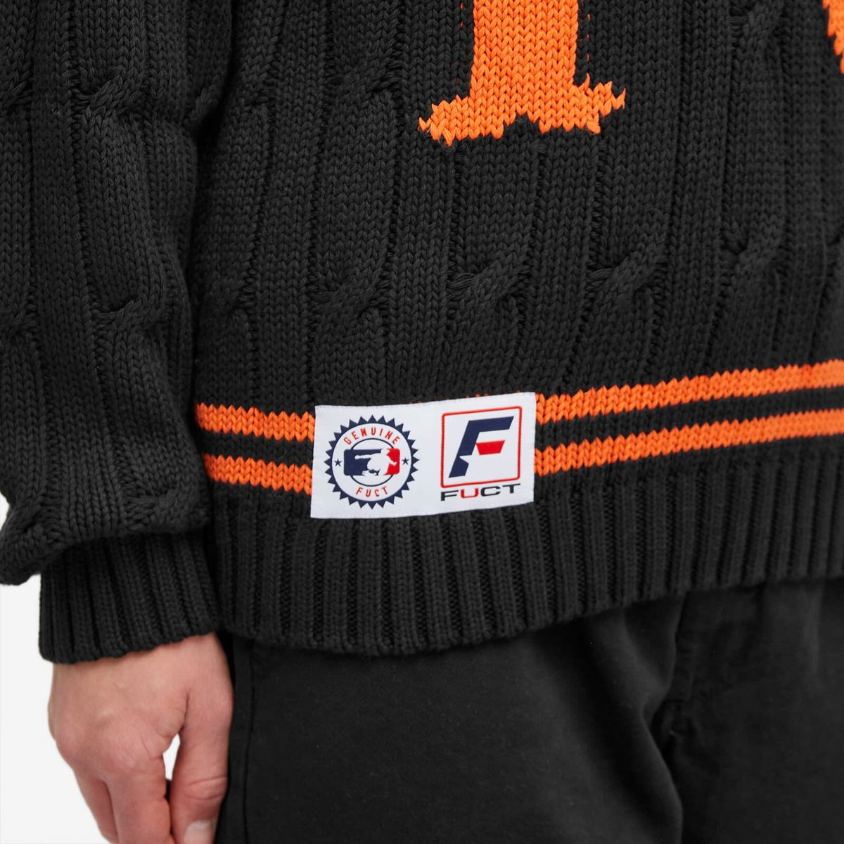 FUCT Men's Letterman V-Neck Knitted Jumper in Black