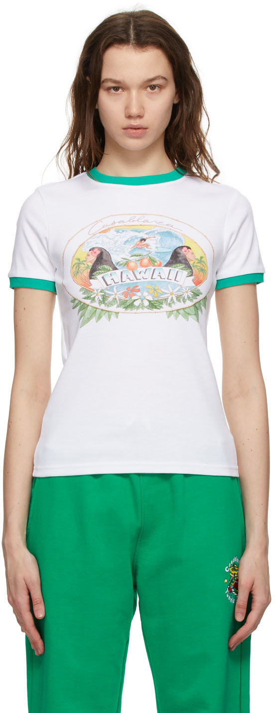 Casablanca White Printed Ringer 'Hawaii' T-Shirt Casablanca