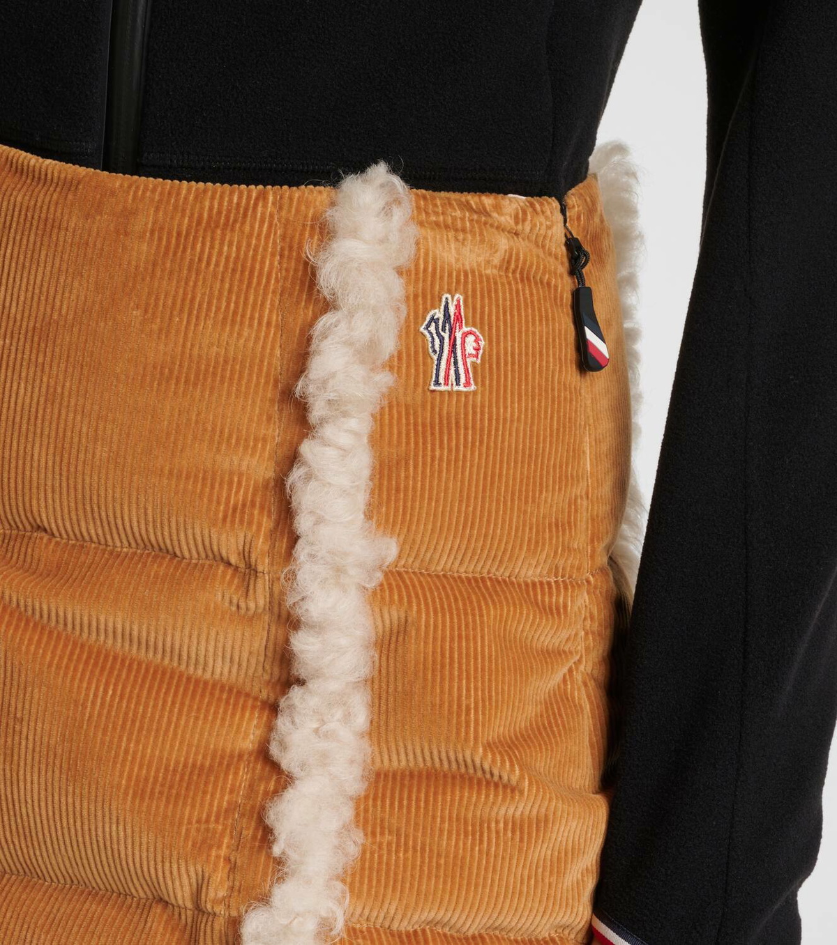 Moncler Grenoble Shearling-trimmed corduroy miniskirt