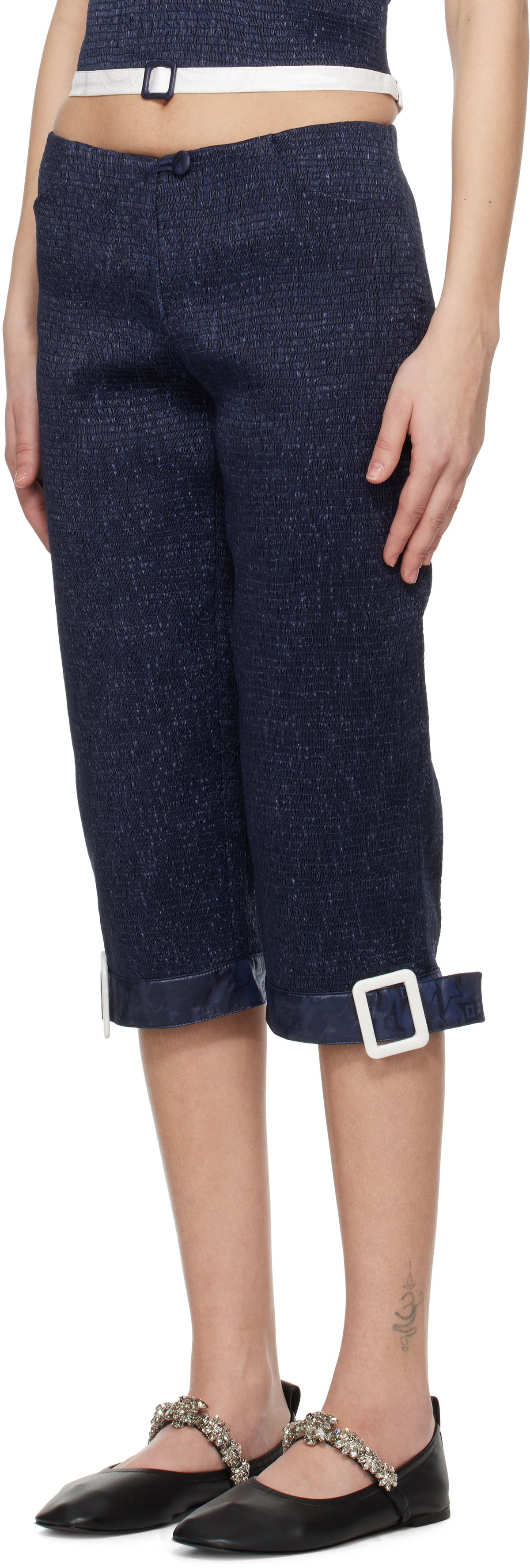 SUPER YAYA Navy Pantacourt With Belts Trousers