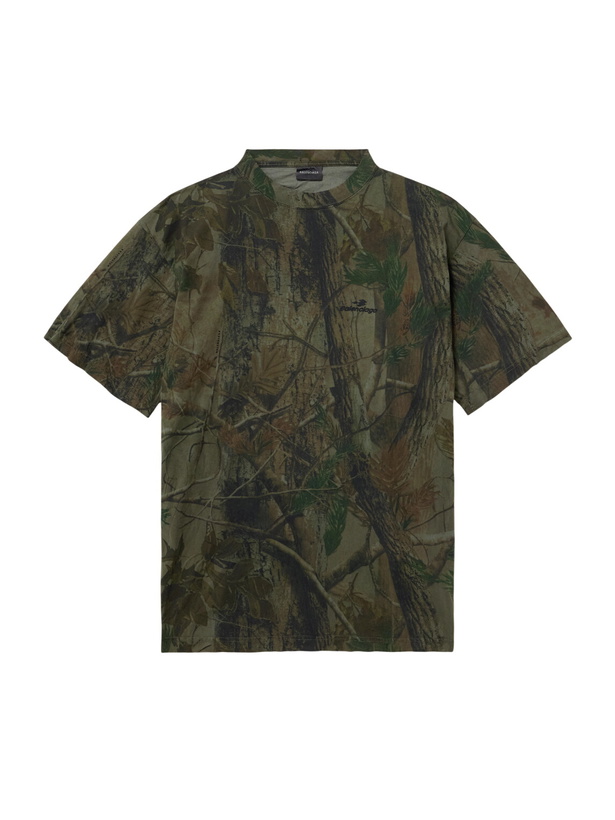 Photo: Balenciaga - Logo-Embroidered Camouflage-Print Cotton-Jersey T-Shirt - Green
