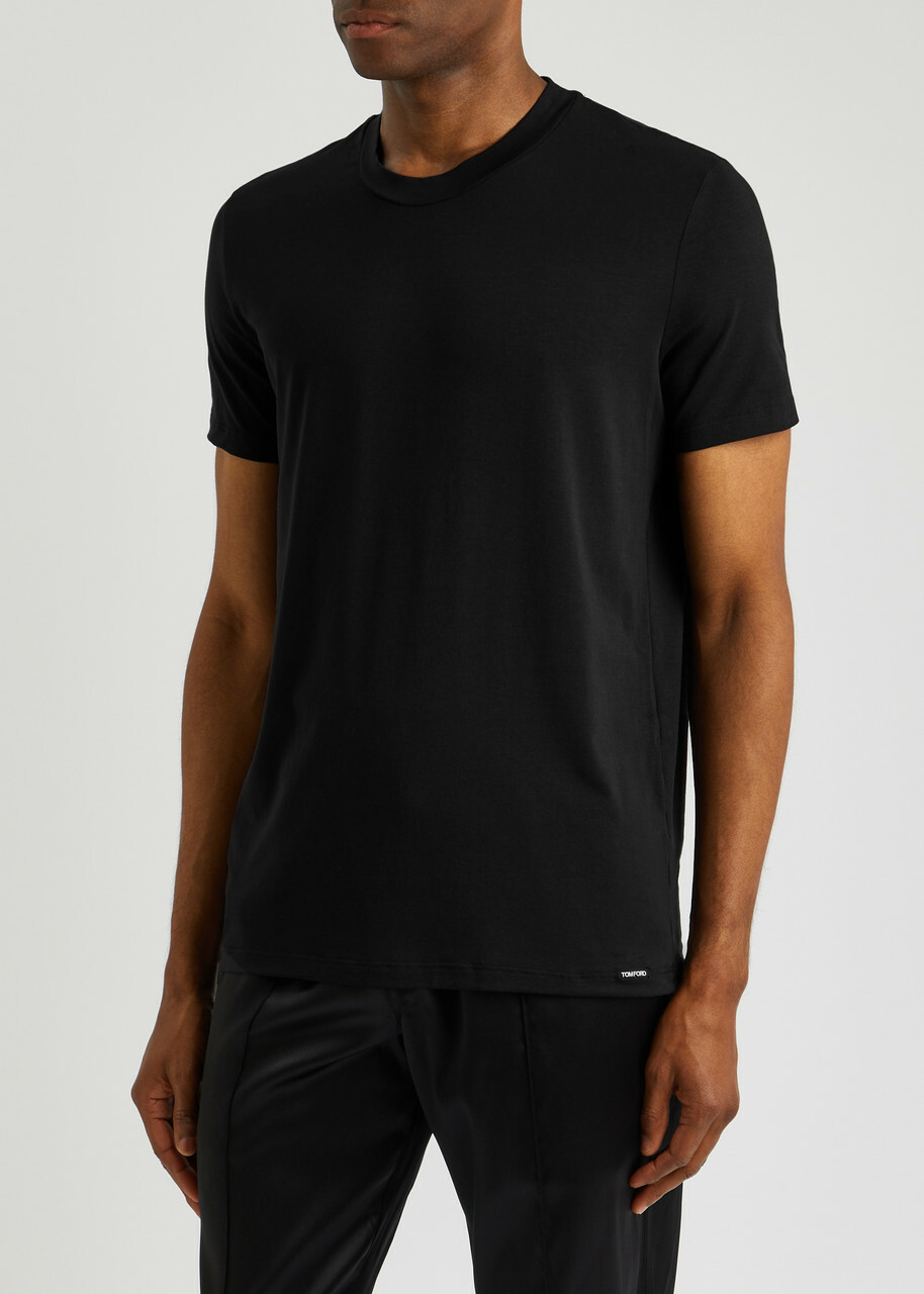 Tom Ford Stretch Jersey T-Shirt, Men's Clothing, Black, Cotton Material, Comfortable Fit, Casual Wear
