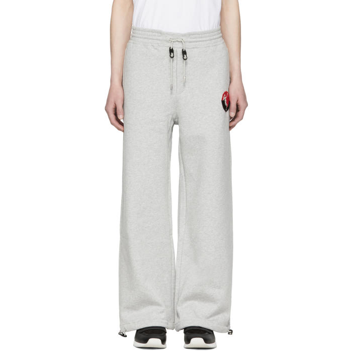 Photo: Alexander McQueen Grey Wide-Leg Skeleton Badge Lounge Pants 