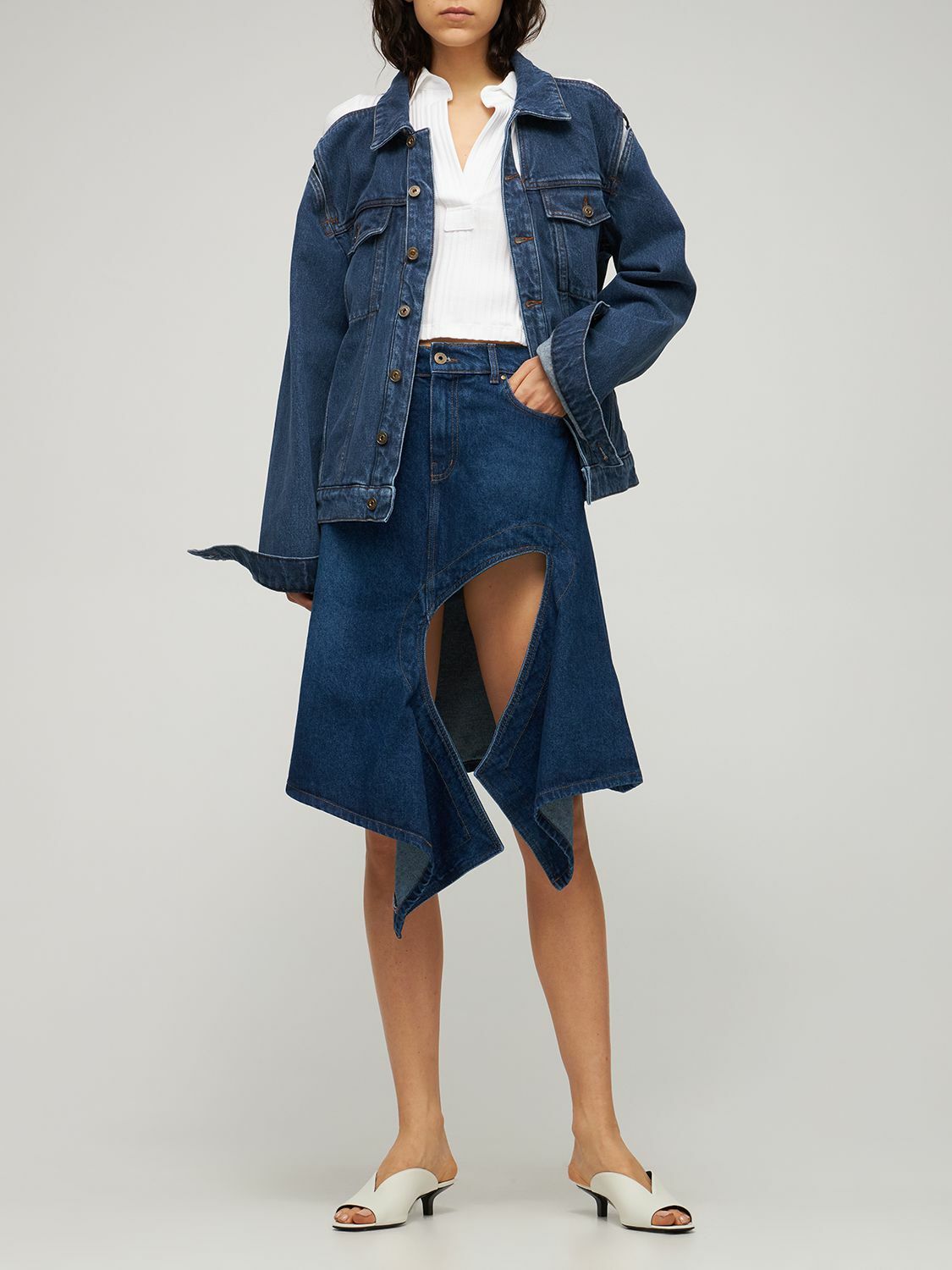Y/PROJECT Asymmetric Slit Denim Midi Skirt