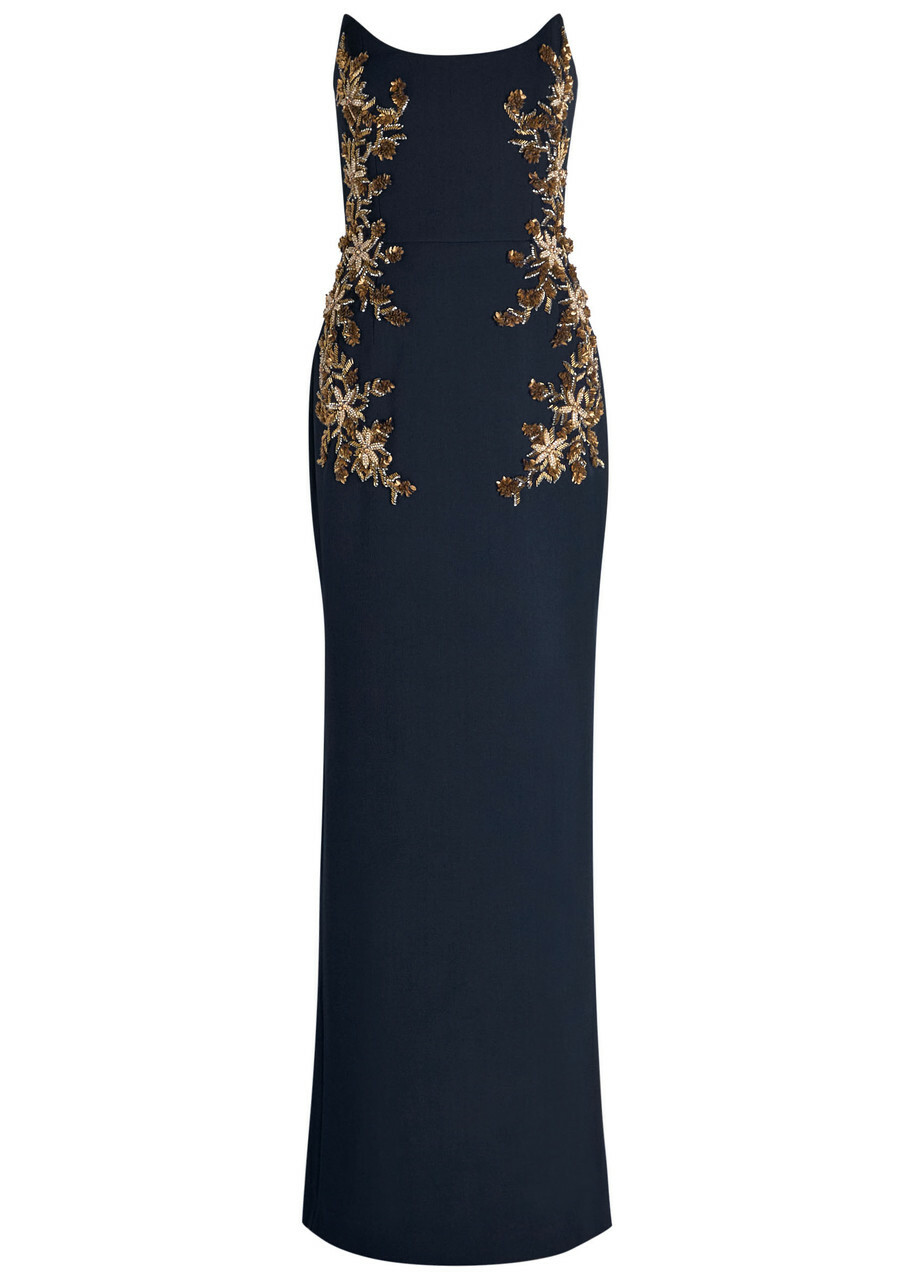 Rebecca Vallance Orla Embellished Crepe Gown Navy