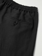 Ralph Lauren Purple label - Dorest Straight-Leg Pleated Silk and Linen-Blend Drawstring Shorts - Black