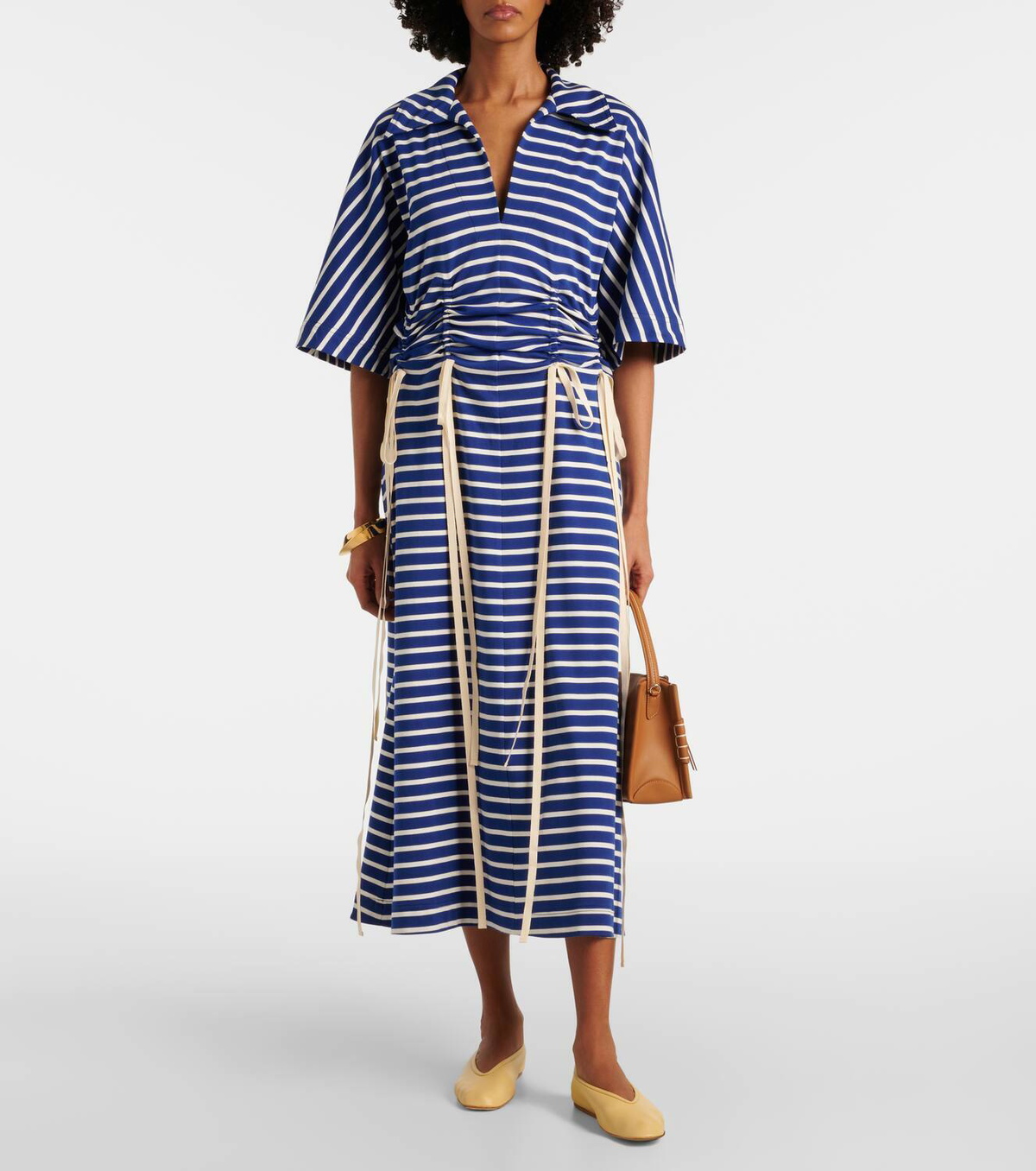 Plan C Striped cotton jersey midi dress