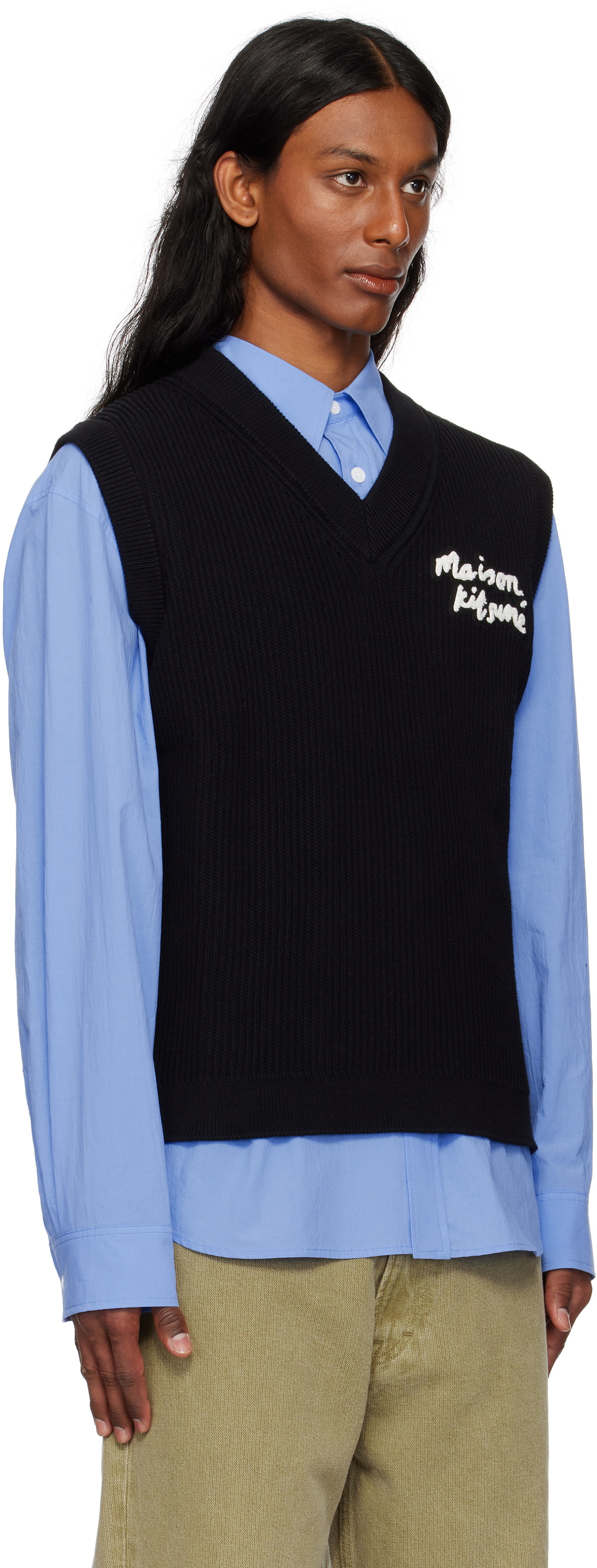 Maison Kitsuné Black 'Maison Kitsuné' Handwriting Ribbed Vest