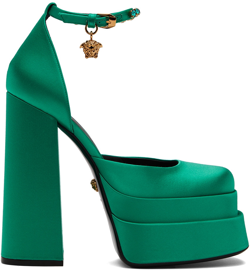 Versace Green Medusa Aevitas Platform Heels