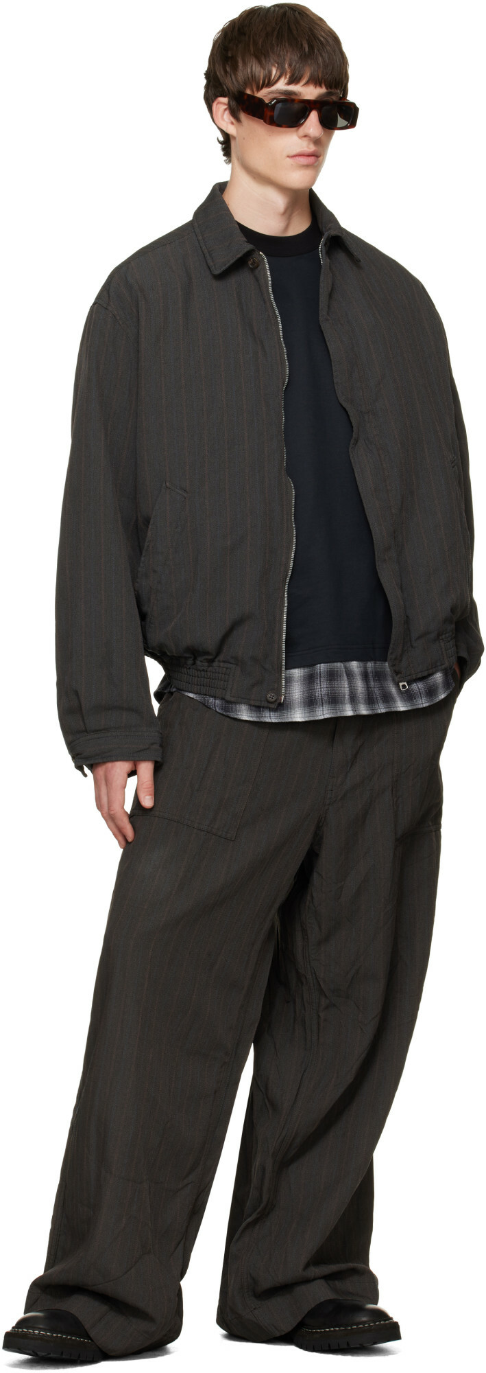 Comme des Garçons Homme Brown Herringbone Stripe Jacket