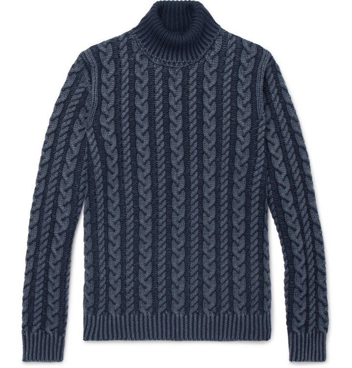 Photo: Tod's - Cable-Knit Merino Wool Rollneck Sweater - Men - Navy