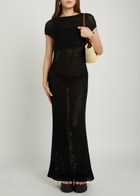 Delos Lyra Open-knit Maxi Dress Black