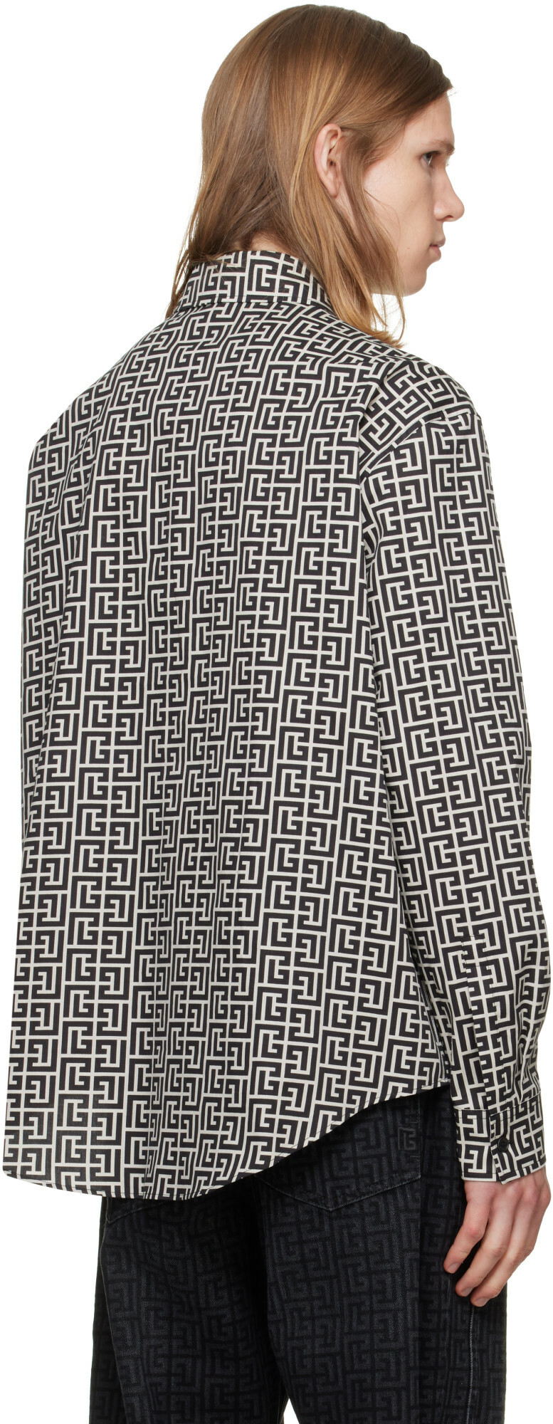 BALMAIN Black & White Monogram Loose Shirt