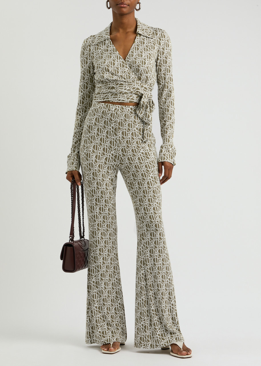 Diane Von Furstenberg Brooklyn Printed Jersey Trousers Khaki