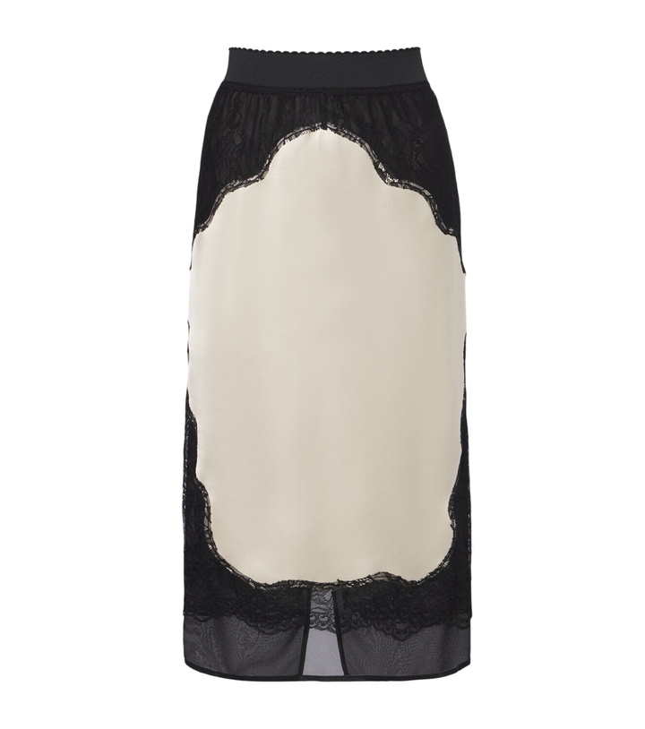 Photo: The Attico Lace-trimmed satin midi skirt