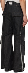 NULLUS Black Whale Fin Snap-On Denim Cargo Pants