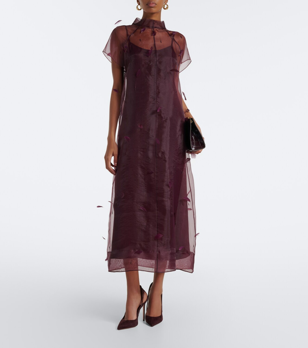Simkhai Pauline feather-trimmed organza midi dress
