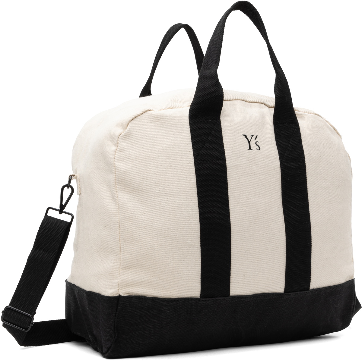 Y's Off-White & Black Canvas Combi Boston Tote