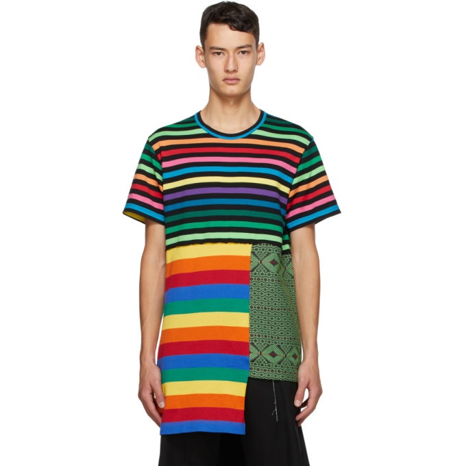 Photo: Comme des Garcons Homme Plus Multicolor Striped Patchwork T-Shirt