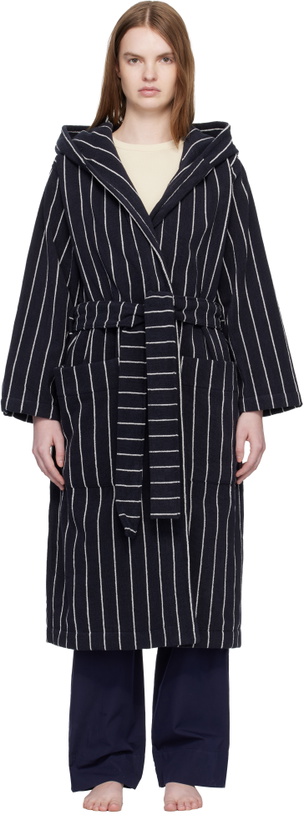 Photo: Tekla Black & White Terry Hooded Bathrobe