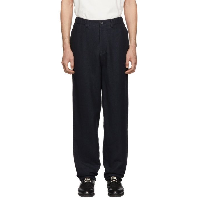 Photo: Issey Miyake Men Navy Double Face Moire Trousers