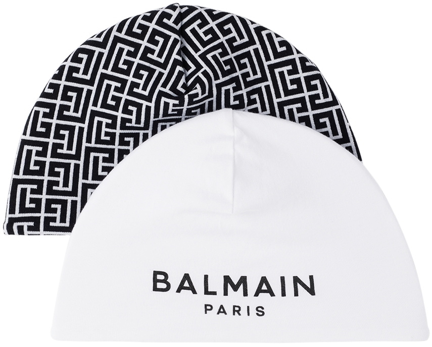 Balmain Two-Pack Baby Black & White Logo Beanies