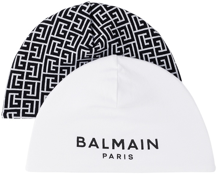 Photo: Balmain Two-Pack Baby Black & White Logo Beanies