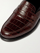 LOEWE - Collapsible-Heel Croc-Effect and Full-Grain Leather Penny Loafers - Brown
