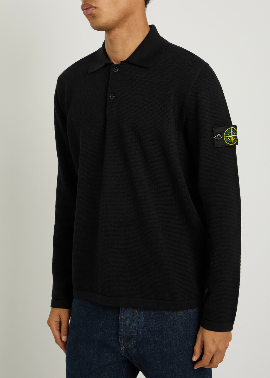 Stone Island Knit Cotton Polo Shirt Black